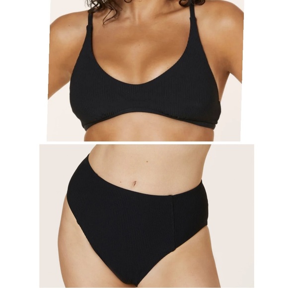 Andie Bikini Set Valencia Top High Waisted Cheeky Bottom Ribbed Black Size L NWT - Picture 1 of 13